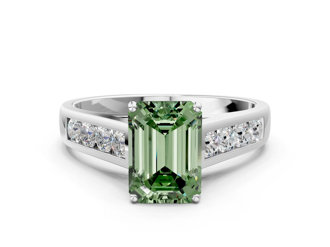 White gold Fancy Green Emerald  Solitaire Channel-Set Diamond Engagement Ring with Four-Prong Setting_32