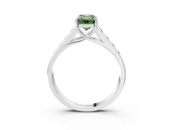 Sterling Silver Emerald Cut Cathedral Channel Set Engagement Ring Setting for Fancy Green Center