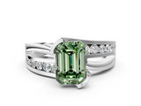 White gold Fancy Green Emerald  Solitaire Channel-Set Split Shank Ring with Tension Prong Setting_3