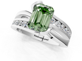 White gold Fancy Green Emerald  Solitaire Channel-Set Split Shank Ring with Tension Prong Setting_4