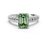 White gold Fancy Green Emerald  Solitaire Chevron Pave Diamond Engagement Ring with Six-Prong Setting_3