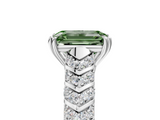 White gold Fancy Green Emerald  Solitaire Chevron Pave Diamond Engagement Ring with Six-Prong Setting_8