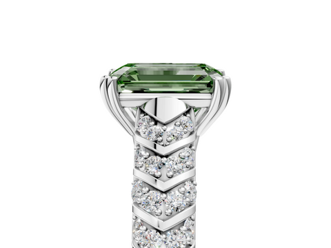 White gold Fancy Green Emerald  Solitaire Chevron Pave Diamond Engagement Ring with Six-Prong Setting_8
