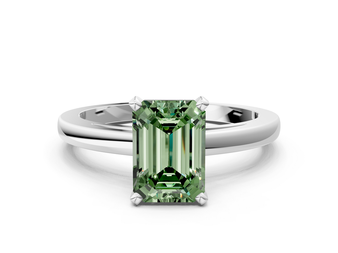 White gold Fancy Green Emerald  Solitaire Diamond Engagement Ring with Four-Prong Setting on a Classic Band_3