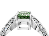 White gold Fancy Green Emerald  Solitaire Diamond Engagement Ring with Pave Band and Four-Prong Setting 4