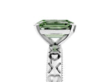 White gold Fancy Green Emerald  Solitaire Diamond Engagement Ring with XO Engraved Band and Four-Prong Setting