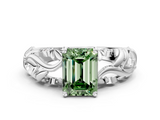 White gold Fancy Green Emerald  Solitaire Diamond Leaf Vine Band with Prong Setting_48