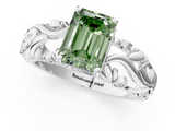 White gold Fancy Green Emerald  Solitaire Diamond Leaf Vine Band with Prong Setting_49