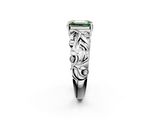 White gold Fancy Green Emerald  Solitaire Diamond Leaf Vine Band with Prong Setting_50