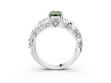 White gold Fancy Green Emerald  Solitaire Diamond Leaf Vine Band with Prong Setting_51