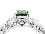 White gold Fancy Green Emerald  Solitaire Diamond Leaf Vine Band with Prong Setting_52
