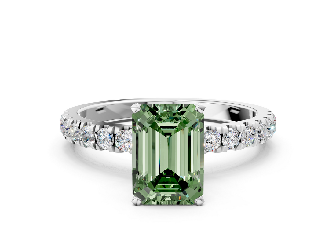White gold Fancy Green Emerald  Solitaire Diamond Pavé Band with Four-Prong Setting_27