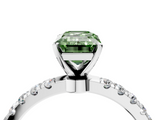 White gold Fancy Green Emerald  Solitaire Diamond Pavé Band with Four-Prong Setting_31