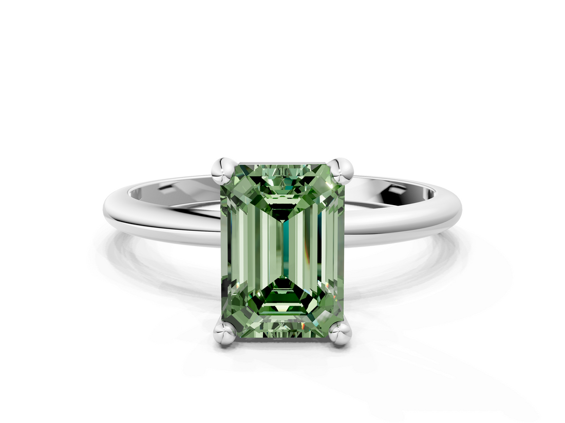 White gold Fancy Green Emerald  Solitaire Diamond Ring with 4-Prong Setting on a Classic Band_3