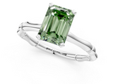 White gold Fancy Green Emerald  Solitaire Diamond Ring with Bamboo Band and Four-Prong Setting_52