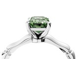 White gold Fancy Green Emerald  Solitaire Diamond Ring with Bamboo Band and Four-Prong Setting_55