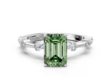 White gold Fancy Green Emerald  Solitaire Diamond Ring with Bezel Set Side Stones and Prong Setting_3