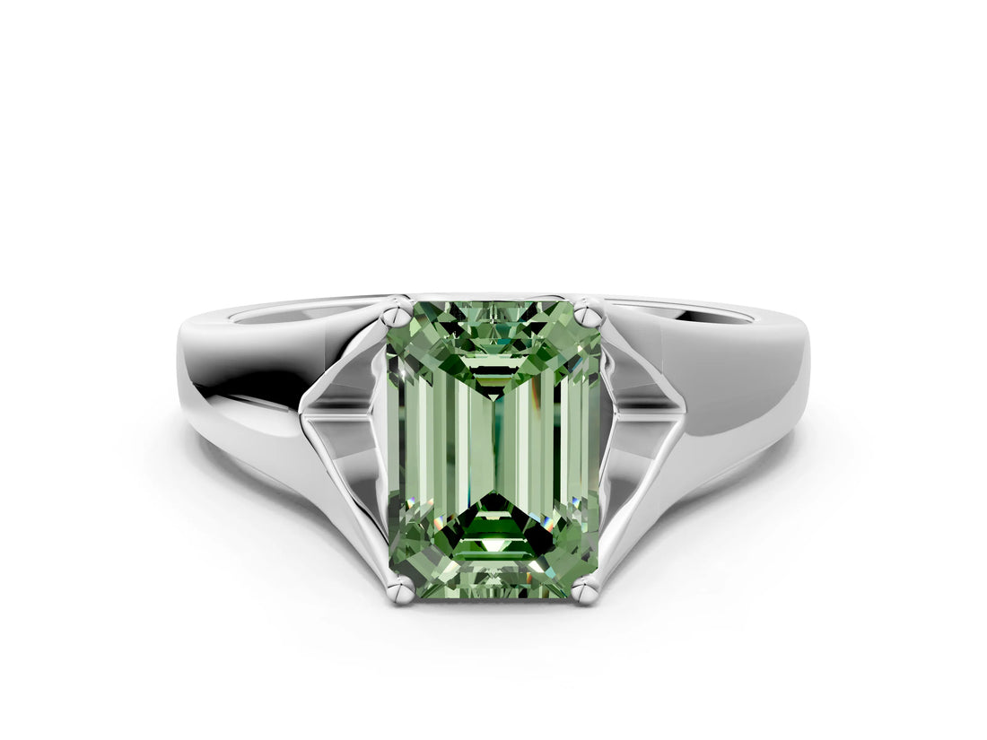 White gold Fancy Green Emerald  Solitaire Diamond Ring with Cathedral Band and Four-Prong Setting_66