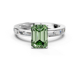 White gold Fancy Green Emerald  Solitaire Diamond Ring with Channel-Set Baguette Band and Four-Prong Setting_113