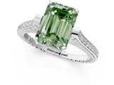 White gold Fancy Green Emerald  Solitaire Diamond Ring with Channel Set Band and Bezel Prong Setting_80