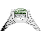White gold Fancy Green Emerald  Solitaire Diamond Ring with Channel Set Band and Bezel Prong Setting_83