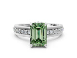 White gold Fancy Green Emerald  Solitaire Diamond Ring with Channel Set Band and Six-Prong Setting_48