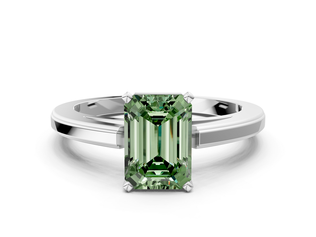 White gold Fancy Green Emerald  Solitaire Diamond Ring with Four-Prong Setting and Classic Band_3