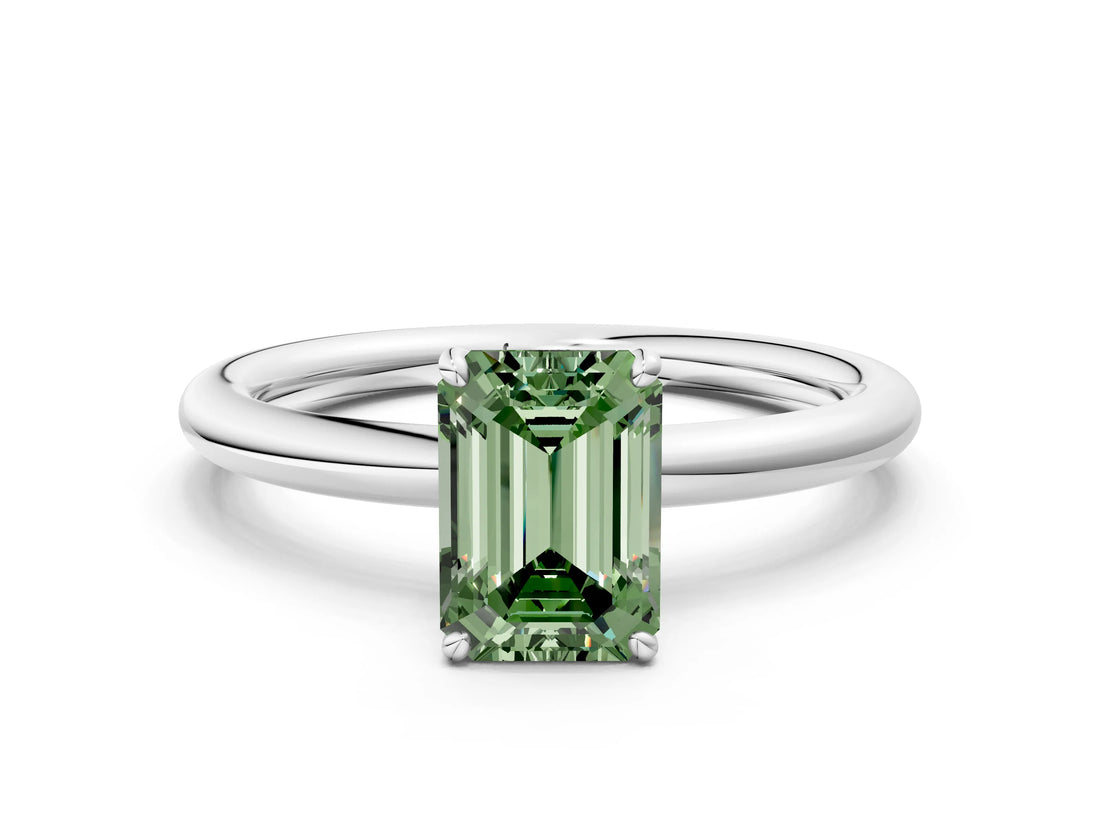 White gold Fancy Green Emerald  Solitaire Diamond Ring with Four-Prong Setting on a Plain Band_44