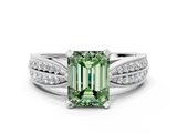White gold Fancy Green Emerald  Solitaire Diamond Ring with Milgrain Pavé Band and Four-Prong Setting_20