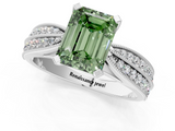 White gold Fancy Green Emerald  Solitaire Diamond Ring with Milgrain Pavé Band and Four-Prong Setting_21