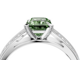 White gold Fancy Green Emerald  Solitaire Diamond Ring with Milgrain Pavé Band and Four-Prong Setting_24