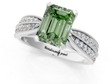 White gold Fancy Green Emerald  Solitaire Diamond Ring with Milgrain Pavé Band and Four-Prong Setting_27