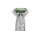 White gold Fancy Green Emerald  Solitaire Diamond Ring with Milgrain Pavé Band and Four-Prong Setting_31