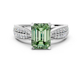 White gold Fancy Green Emerald  Solitaire Diamond Ring with Milgrain Pavé Band and Four-Prong Setting_36