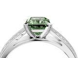 White gold Fancy Green Emerald  Solitaire Diamond Ring with Milgrain Pavé Band and Four-Prong Setting_40