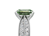 White gold Fancy Green Emerald  Solitaire Diamond Ring with Milgrain Pavé Band and Four-Prong Setting_58