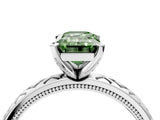 White gold Fancy Green Emerald  Solitaire Diamond Ring with Milgrain and Black Enamel X Pattern Band_76
