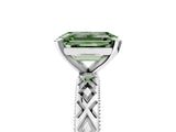White gold Fancy Green Emerald  Solitaire Diamond Ring with Milgrain and Black Enamel X Pattern Band_78