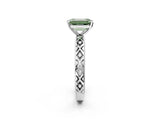 White gold Fancy Green Emerald  Solitaire Diamond Ring with Milgrain and Black Enamel X Pattern Band_79