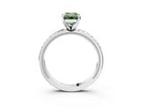 White gold Fancy Green Emerald  Solitaire Diamond Ring with Milgrain and Black Enamel X Pattern Band_80