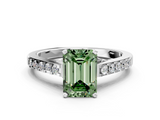 White gold Fancy Green Emerald  Solitaire Diamond Ring with Pavé Band and Four-Prong Setting_111