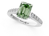 White gold Fancy Green Emerald  Solitaire Diamond Ring with Pavé Band and Four-Prong Setting_119