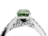 White gold Fancy Green Emerald  Solitaire Diamond Ring with Pavé Band and Four-Prong Setting_122