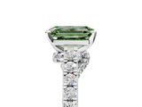 White gold Fancy Green Emerald  Solitaire Diamond Ring with Pavé Band and Four-Prong Setting_123