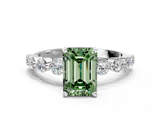 White gold Fancy Green Emerald  Solitaire Diamond Ring with Pave Band and Four-Prong Setting_281