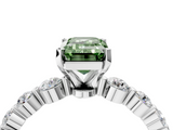 White gold Fancy Green Emerald  Solitaire Diamond Ring with Pave Band and Four-Prong Setting_291