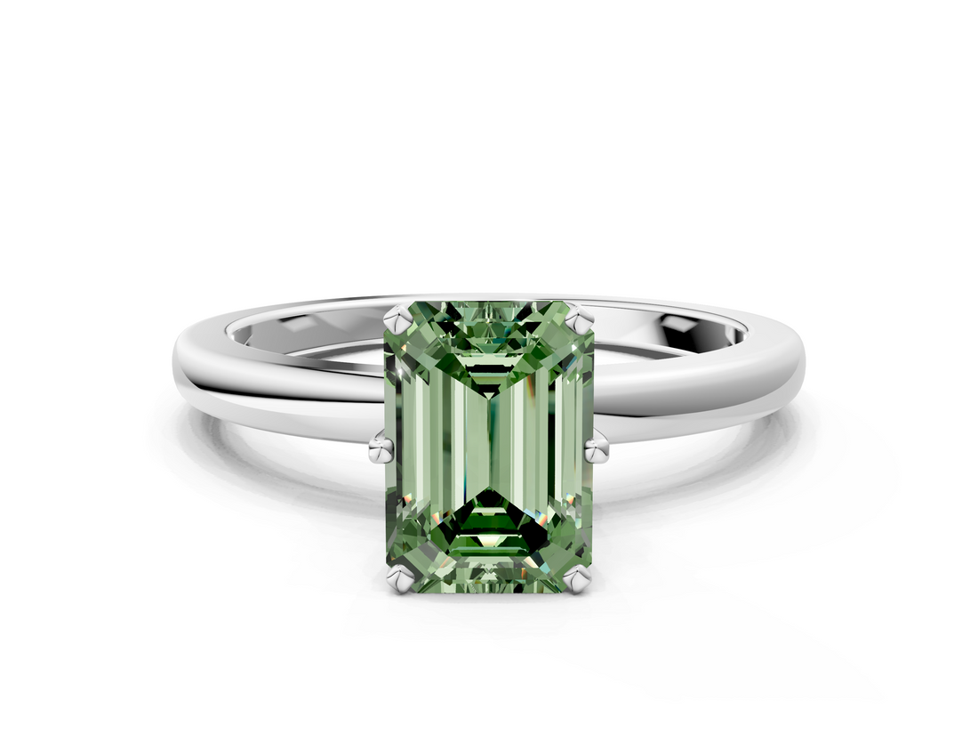 White gold Fancy Green Emerald  Solitaire Diamond Ring with Six-Prong Setting on a Classic Band_3