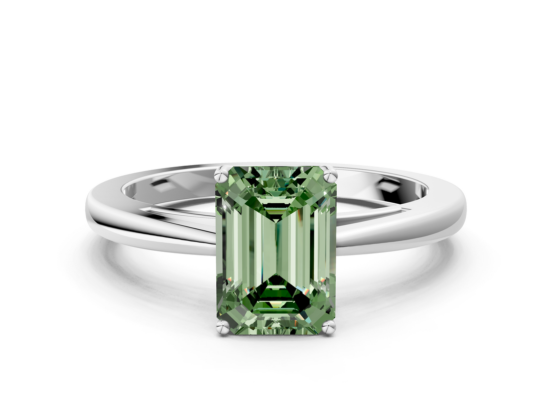 White gold Fancy Green Emerald  Solitaire Diamond Ring with Split Shank and Four-Prong Setting_20