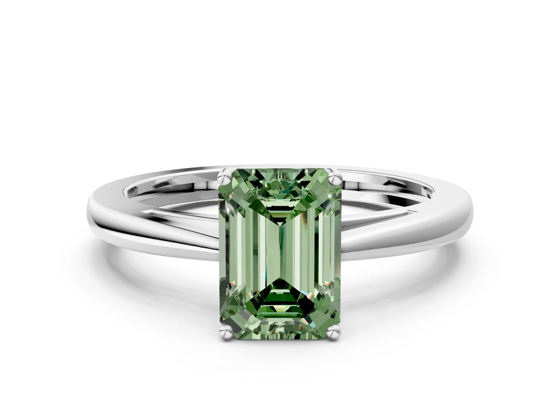 White gold Fancy Green Emerald  Solitaire Diamond Ring with Split Shank and Four-Prong Setting_24