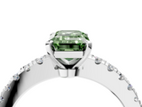 White gold Fancy Green Emerald  Solitaire Diamond with Pavé Band and Four-Prong Setting_67